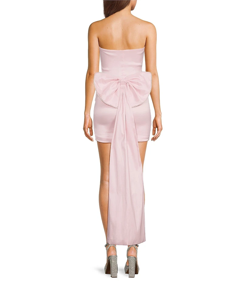 Allison & Kelly Strapless Pearl Trim Bow Back Train Dress