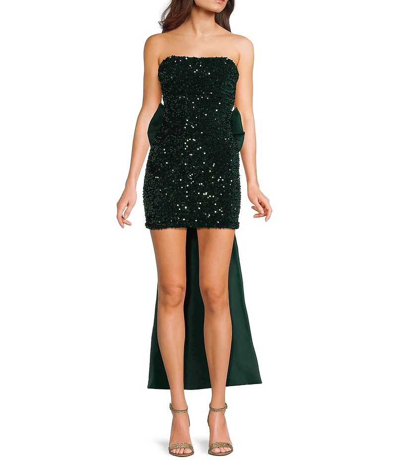 Allison & Kelly Strapless Sequin Back Bow Dress