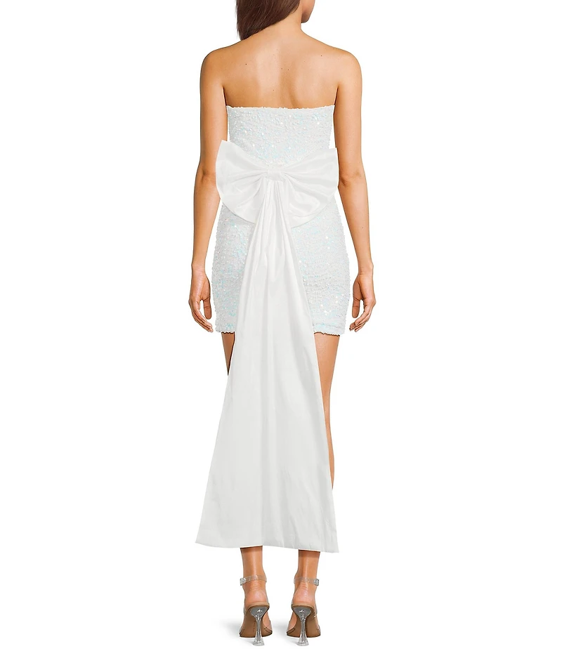 Allison & Kelly Strapless Sequin Back Bow Dress