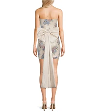 Allison & Kelly Strapless Sequin Embellished Floral Printed Bow Back Dress