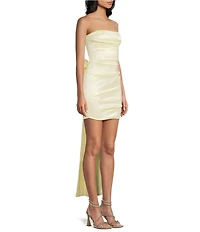 Allison & Kelly Strapless Taffeta Bow Back With Detachable Train Mini Dress