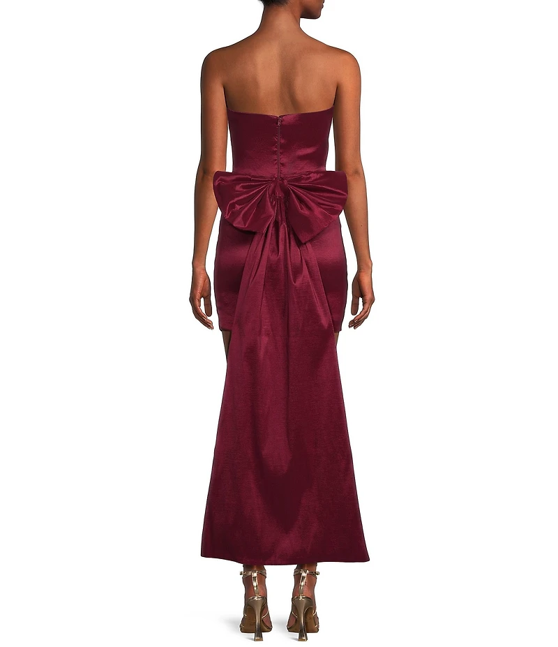 Allison & Kelly Strapless Taffeta Bow Back With Detachable Train Mini Dress