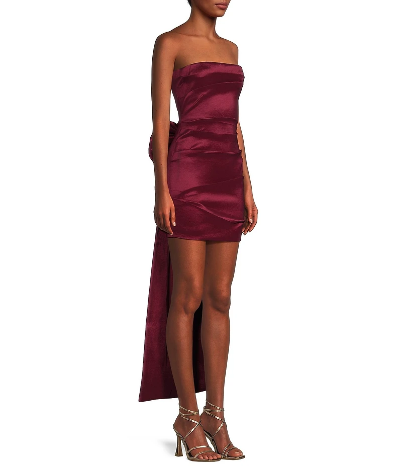 Allison & Kelly Strapless Taffeta Bow Back With Detachable Train Mini Dress