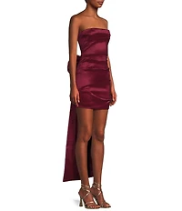Allison & Kelly Strapless Taffeta Bow Back With Detachable Train Mini Dress