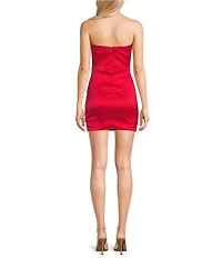 Allison & Kelly Strapless Taffeta Bow Back With Detachable Train Mini Dress