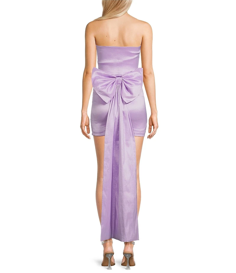 Allison & Kelly Strapless Taffeta Bow Back With Detachable Train Mini Dress