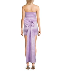Allison & Kelly Strapless Taffeta Bow Back With Detachable Train Mini Dress