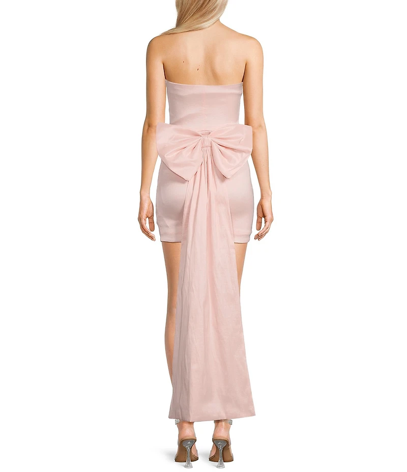 Allison & Kelly Strapless Taffeta Bow Back With Detachable Train Mini Dress