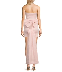 Allison & Kelly Strapless Taffeta Bow Back With Detachable Train Mini Dress