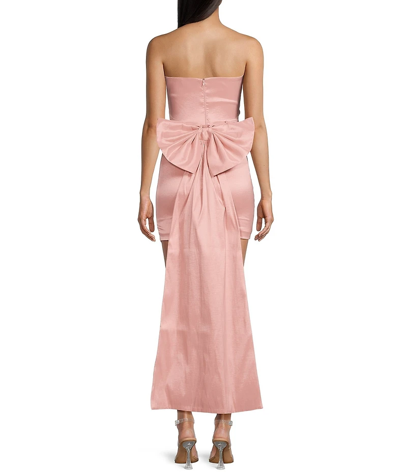 Allison & Kelly Strapless Taffeta Bow Back With Detachable Train Mini Dress