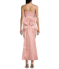 Allison & Kelly Strapless Taffeta Bow Back With Detachable Train Mini Dress