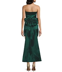 Allison & Kelly Strapless Taffeta Bow Back With Detachable Train Mini Dress