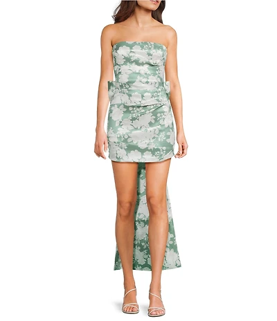 Allison & Kelly Strapless Taffeta Floral Print Bow Back Mini Dress