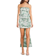 Allison & Kelly Strapless Taffeta Floral Print Bow Back Mini Dress