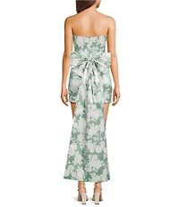 Allison & Kelly Strapless Taffeta Floral Print Bow Back Mini Dress