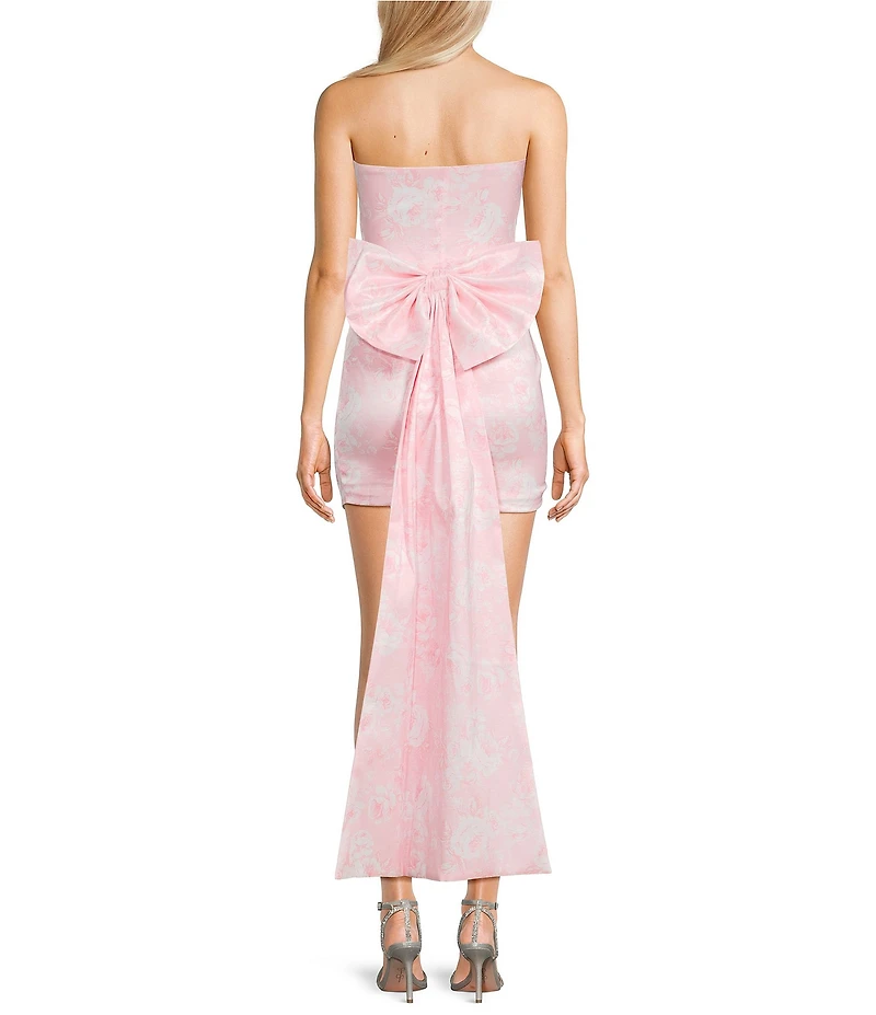 Allison & Kelly Strapless Taffeta Floral Print Bow Back Mini Dress