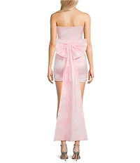 Allison & Kelly Strapless Taffeta Floral Print Bow Back Mini Dress