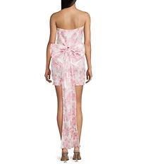 Allison & Kelly Strapless Taffeta Floral Print Bow Back Mini Dress