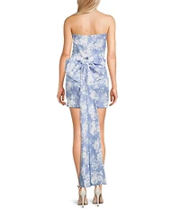 Allison & Kelly Strapless Taffeta Floral Print Bow Back Mini Dress