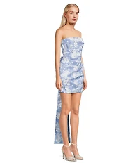 Allison & Kelly Strapless Taffeta Floral Print Bow Back Mini Dress