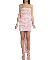 Allison & Kelly Strapless Taffeta Floral Print Bow Back Mini Dress