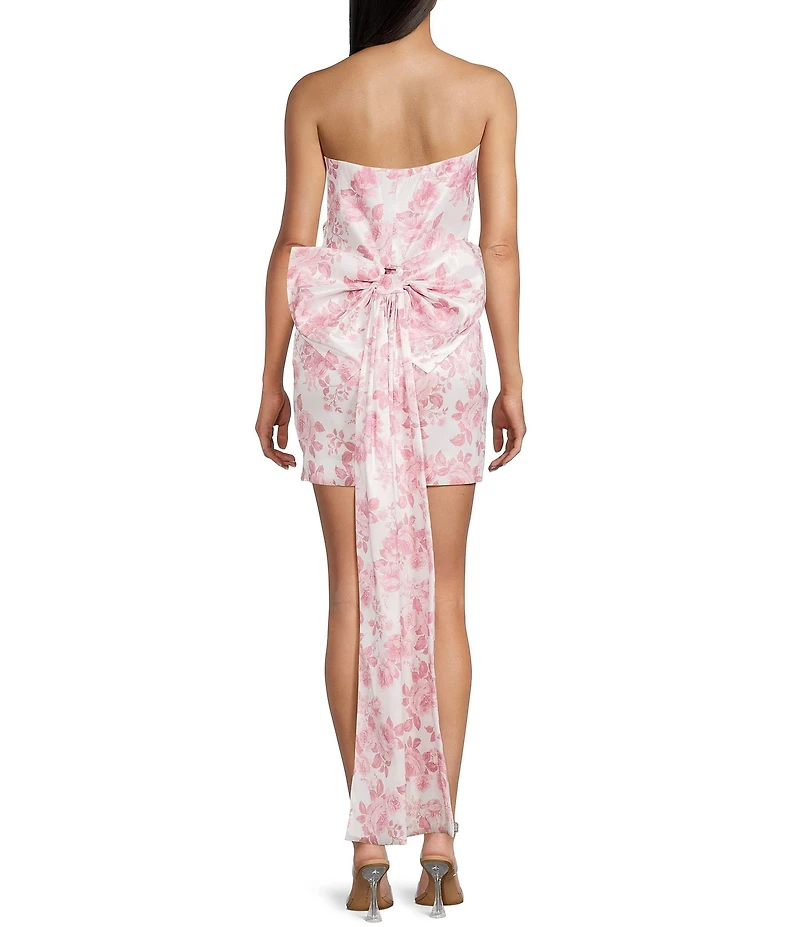 Allison & Kelly Strapless Taffeta Floral Print Bow Back Mini Dress