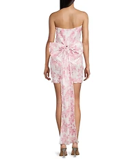 Allison & Kelly Strapless Taffeta Floral Print Bow Back Mini Dress