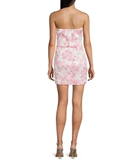 Allison & Kelly Strapless Taffeta Floral Print Bow Back Mini Dress