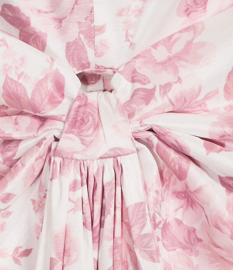 Allison & Kelly Strapless Taffeta Floral Print Bow Back Mini Dress