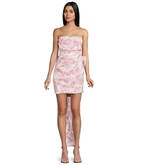 Allison & Kelly Strapless Taffeta Floral Print Bow Back Mini Dress