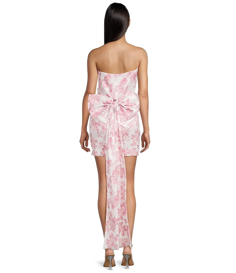 Allison & Kelly Strapless Taffeta Floral Print Bow Back Mini Dress