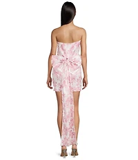 Allison & Kelly Strapless Taffeta Floral Print Bow Back Mini Dress