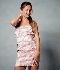 Allison & Kelly Strapless Taffeta Floral Print Bow Back Mini Dress