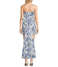 Allison & Kelly Strapless Taffeta Floral Print Bow Back Mini Dress