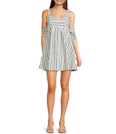 Allison & Kelly Striped Scoop Neck Bow Back Baby Doll Dress