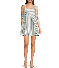 Allison & Kelly Striped Scoop Neck Bow Back Baby Doll Dress