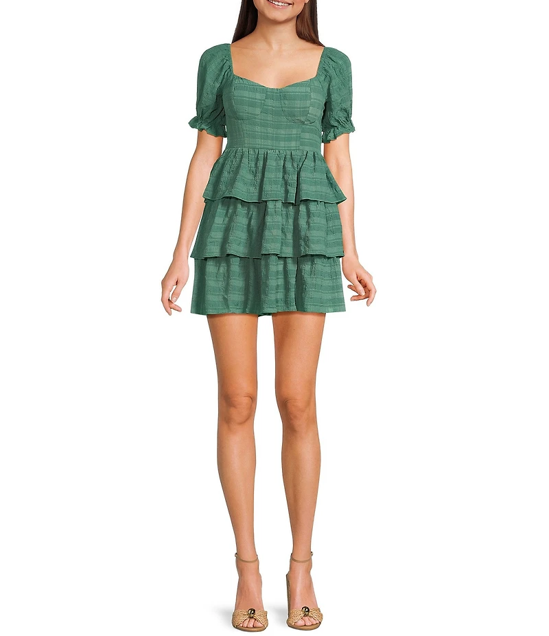 Allison & Kelly Sweetheart Neck Puff Sleeve Corseted Tiered Dress