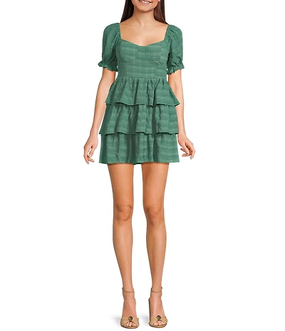 Allison & Kelly Sweetheart Neck Puff Sleeve Corseted Tiered Dress