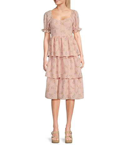 Allison & Kelly Sweetheart Neck Short Puff Sleeve Corset Tiered Dress