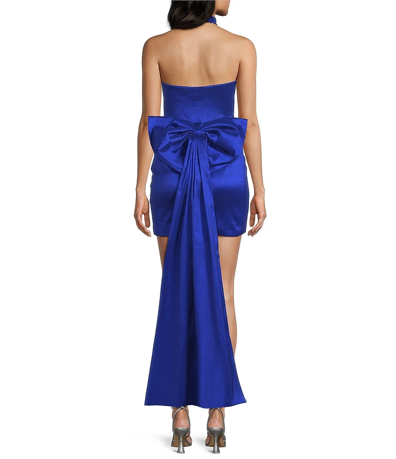 Allison & Kelly Taffeta Pleated Halter-Neck Bow Back Dress