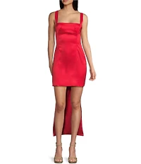 Allison & Kelly Taffeta Square Neck Bow Back Mini Train Dress