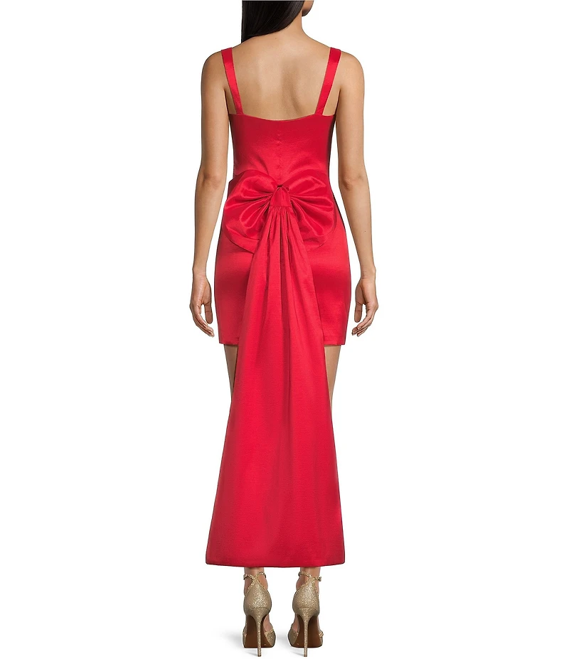 Allison & Kelly Taffeta Square Neck Bow Back Mini Train Dress