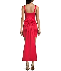 Allison & Kelly Taffeta Square Neck Bow Back Mini Train Dress
