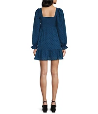 Allison & Kelly Textured Dot V-Neck Smocked Long Sleeve Babydoll Dress