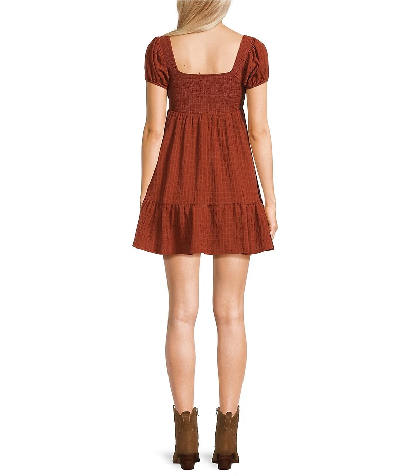 Allison & Kelly Textured Smocked Puffed Sleeve Babydoll Dress