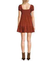 Allison & Kelly Textured Smocked Puffed Sleeve Babydoll Dress
