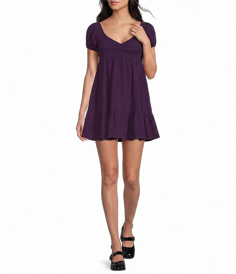Allison & Kelly Textured Smocked Puffed Sleeve Babydoll Dress