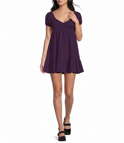 Allison & Kelly Textured Smocked Puffed Sleeve Babydoll Dress
