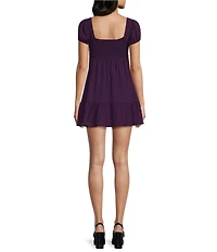 Allison & Kelly Textured Smocked Puffed Sleeve Babydoll Dress