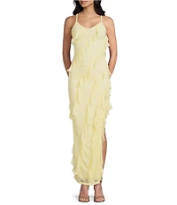 Allison & Kelly V-Neck Asymmetrical Ruffled Maxi Dress